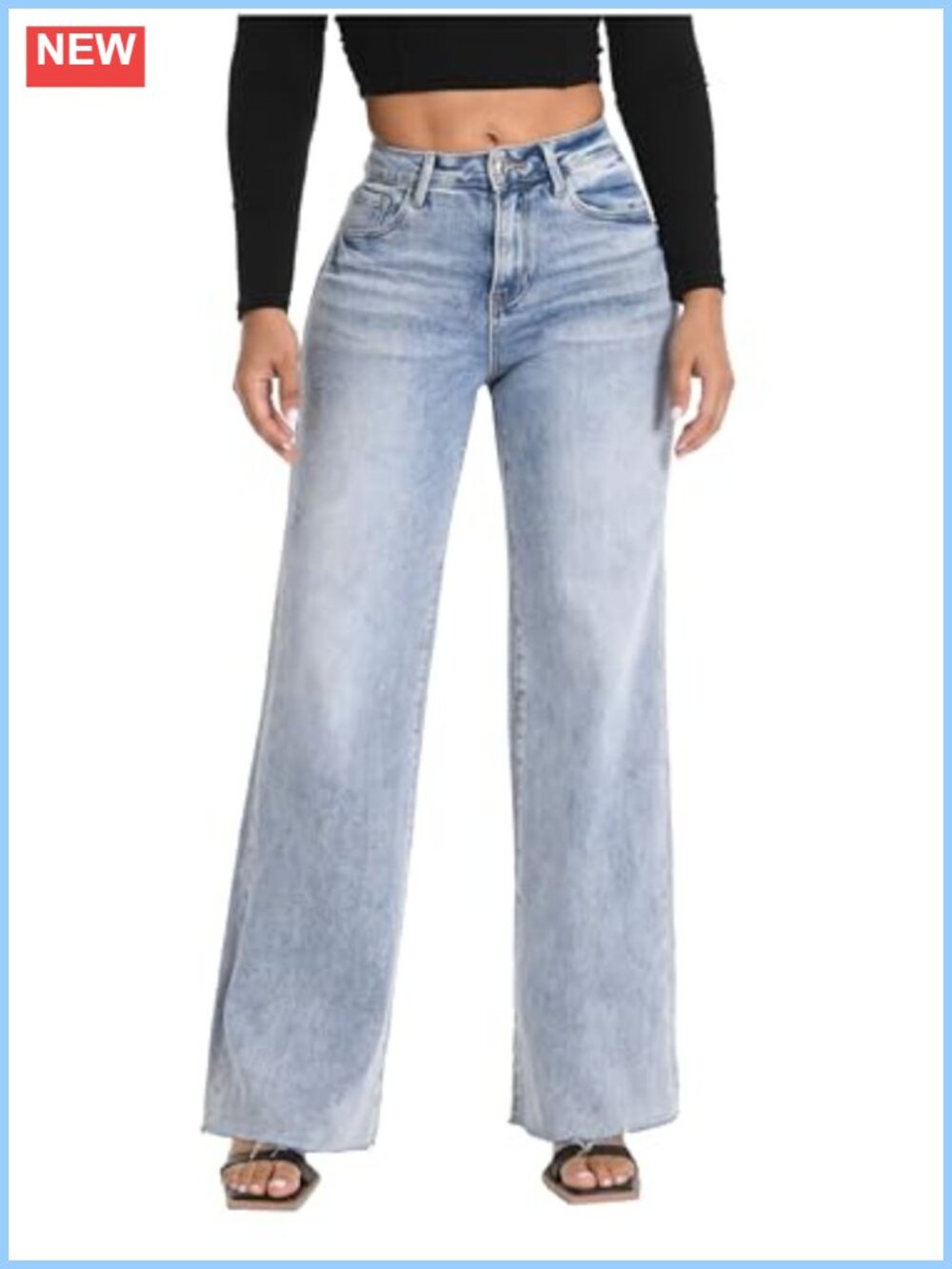 Wide Leg High Waisted Stretchy Baggy Denim Jeans Tummy Control